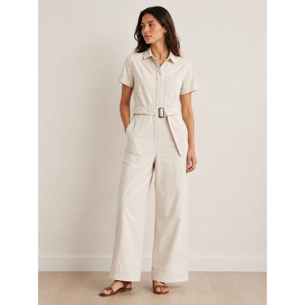 NWT Buck Mason Lantern Herringbone Twill Utility Jumpsuit XS Belted Wide Leg